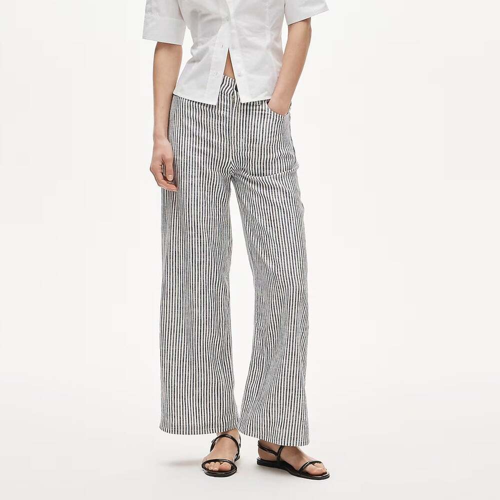 J.Crew Five Pocket Pant Striped Stretch Linen Blend Navy Railroad Stripe 30 NWT